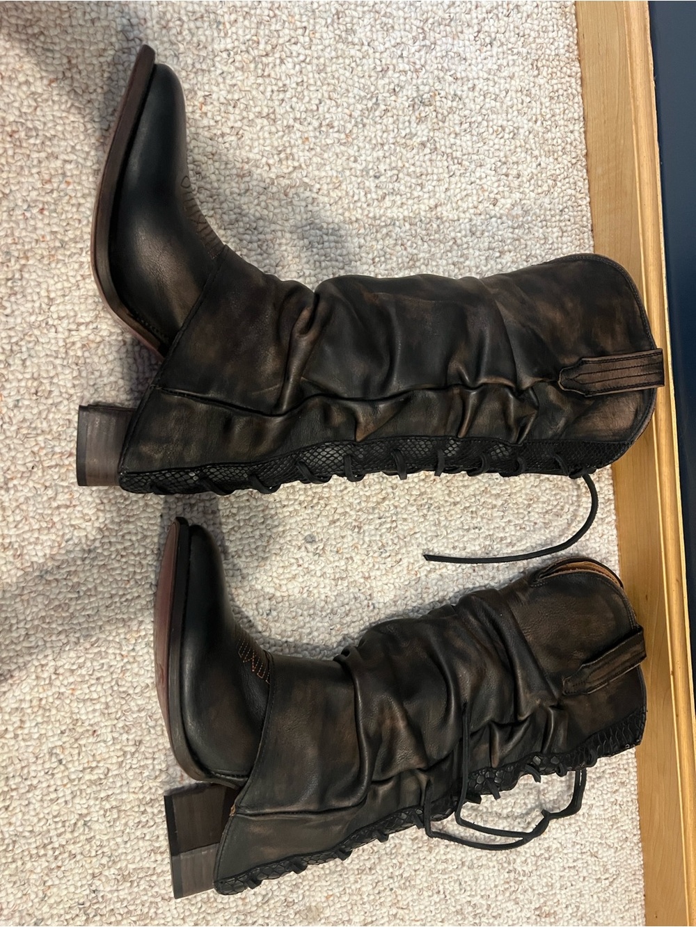 Freebird Black/brown Jules  Distressed Lace-Up Mid-Calf Boots - Picture 4 of 6